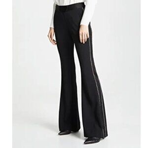 Rachel Zoe Black Trousers Jagger Pants Rhinestone Trim Tuxedo Style Flared Leg